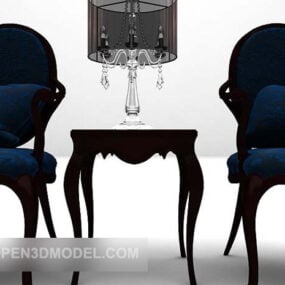 European Classic Blue Table And Chair 3d model