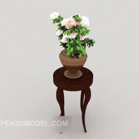European Brown Rack With Potted Plant 3d model