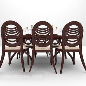 3д модель европейского обеденного гарнитура Коричневый стол и стул