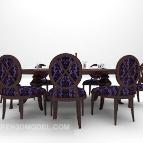 European Purple Classic Table Chair 3d model