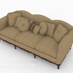 European Brown Three-person Sofa Design 3d model