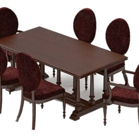 European Elegant Brown Dining Table Chair 3d model