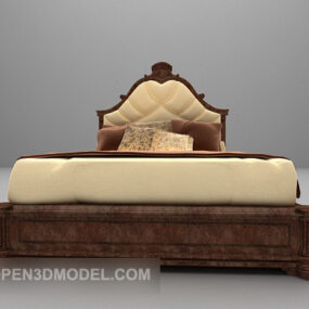 European Classic Bed Wooden Frame 3d model