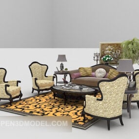 European Classic Sofa Furniture Set 3d model