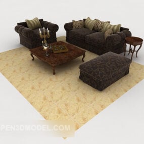 欧式深棕色图案组合沙发3d模型