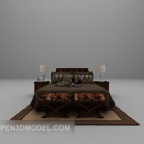 European Dark Double Bed 3d model