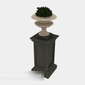 European Column Stand With Flower Vase 3d model