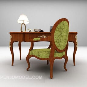 European Classic Desk Furniture With Chair 3d model