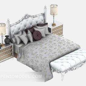 European Luxury Double Bed With Nigh Stand 3d model