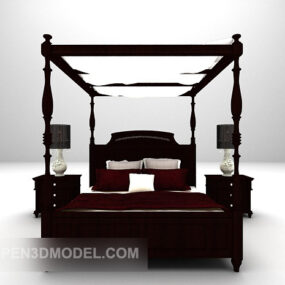European Poster Double Bed With Furniture 3d model