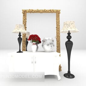 European Dresser With Vase Decor And Lamp 3d model