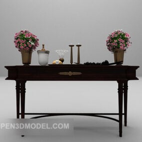 Table européenne avec fleur en pot modèle 3D