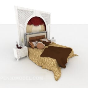 欧式双人床墙面装饰3d模型