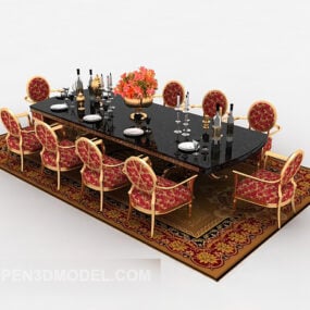 Ensemble de meubles de table et de chaise vintage européen modèle 3D