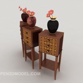 European Potted Flower Rack Wooden 3d model