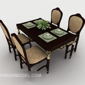 欧式四人家用餐桌3d模型