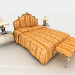 यूरोपियन फ्रेश होम बेड पीला रंग 3डी मॉडल