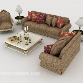 欧式家具棕色沙发套装3d模型