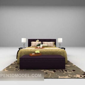European Gold Bed With Nightstand 3d model