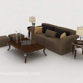 Europejska szaro-brązowa sofa kombinowana Model 3D
