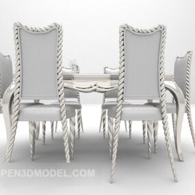 European Grey Tone Dining Table Chair 3d model