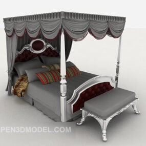 European Grey Double Bed King Style 3d model
