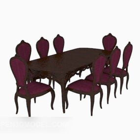 European Home Retro Dinning Table Chair 3d model