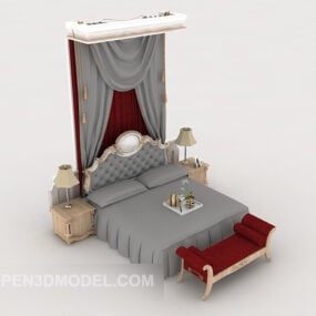 Europäisches Heim-Doppelbett in grauer Farbe, 3D-Modell