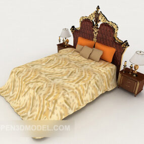 3д модель европейской домашней великолепной двуспальной кровати в стиле ретро