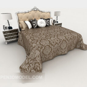 European Home Pattern Double Bed 3d model