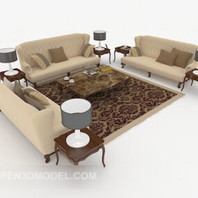 European Home Wood Brown Combination Sofa 3d model