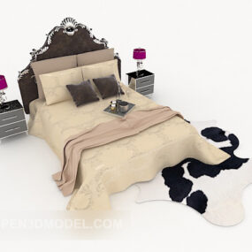 3д модель двуспальной кровати в европейском стиле с желтым узором