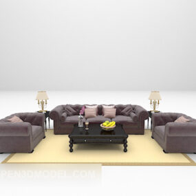 European Leather Sofa Table Set With Carpet 3d model