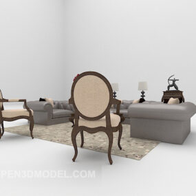 European Retro Leather Sofa Chair 3d model