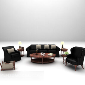 European Leather Sofa Large Full Sets 3d model