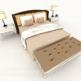 European Light Brown Double Bed 3d model
