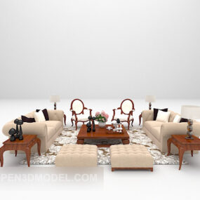 Europäisches 3D-Modell mit hellem Sofa, großes komplettes Set