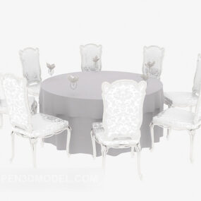 European Light Gray Dining Table Chair 3d model