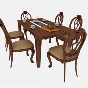 3д модель европейского деревянного обеденного стола и стула