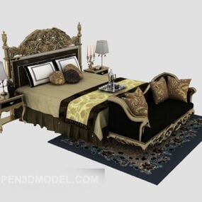 Europejski luksusowy model podwójnego łóżka 3D