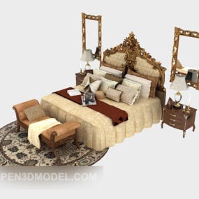 European Luxury Home Double Bed 3d model