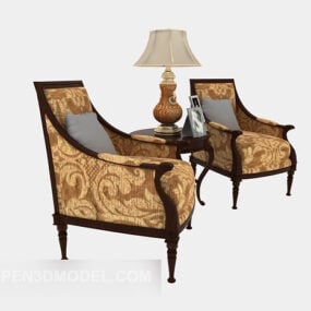 European Vintage Luxury Single Sofa Set 3d model