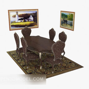 European Luxury Table Chair With Wall Painting 3d model