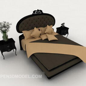 European Minimalist Grey Double Bed 3d model