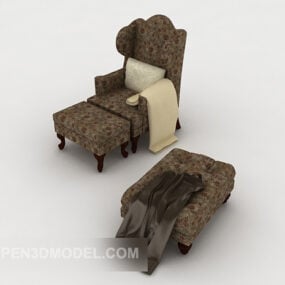 3d модель коричневого односпального дивана з європейським малюнком