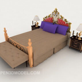 European Personality Brown Double Bed 3d model