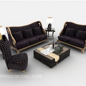 European Purple Set Sofa 3d model