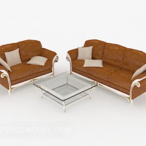 European Retro Brown Home Combination Sofa 3d model