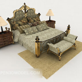 European Retro Gorgeous Double Bed 3d model