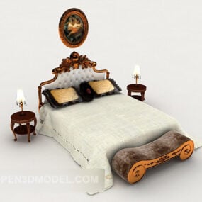 3д модель европейской ретро-серой двуспальной кровати